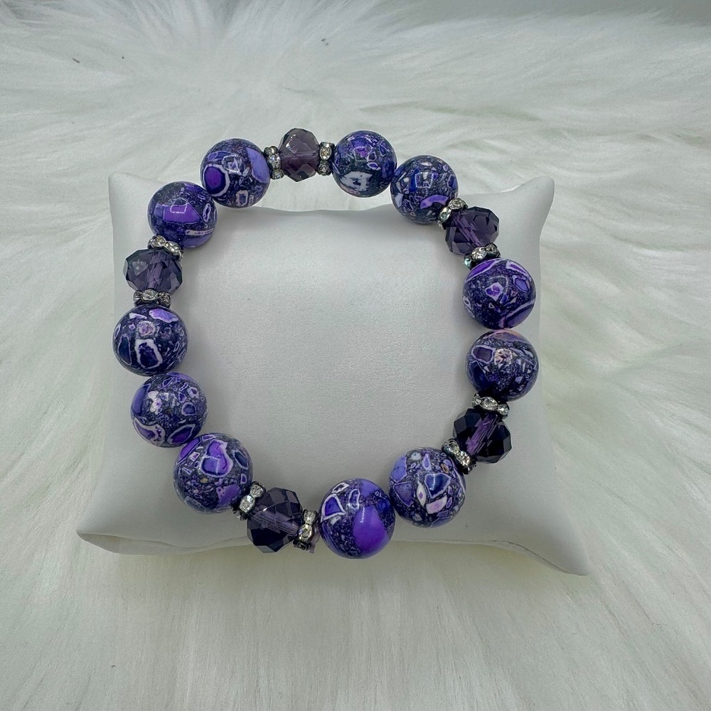 Large Beads Violet Statement Beaded Bracelet - image 5